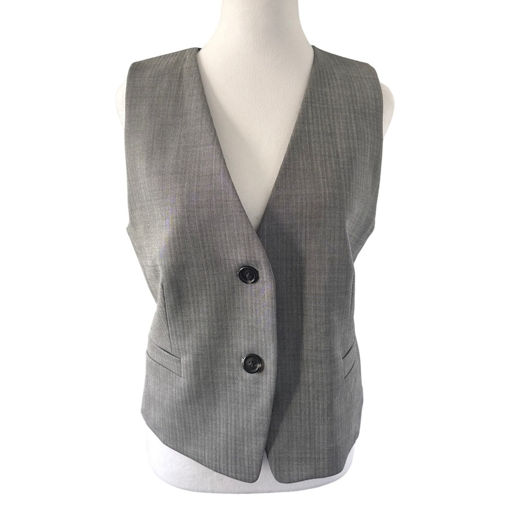 Helmut Lang Womens Grey Herringbone Wool Blend Open Back Vest Size 10 HLW71880